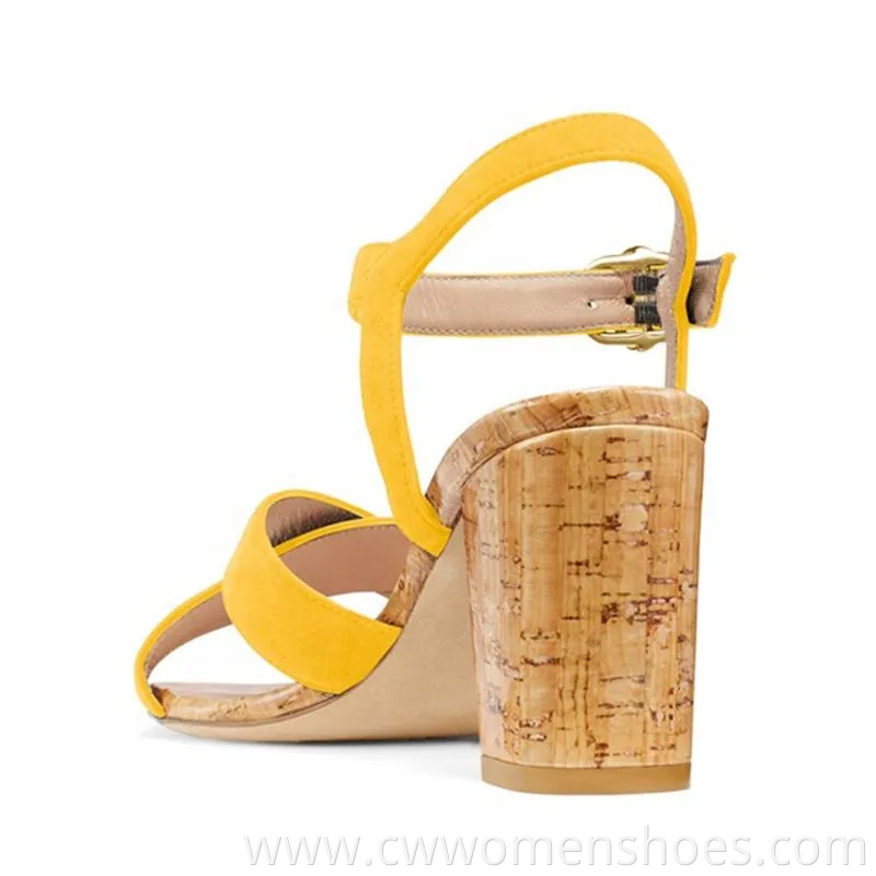 Summer Sandals with Heels Cork Chunky Heel Cross Ankle Strap High Heels